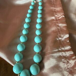 Vintage Turquoise Round Bead Necklace with Gold Accents - Women Jewelry